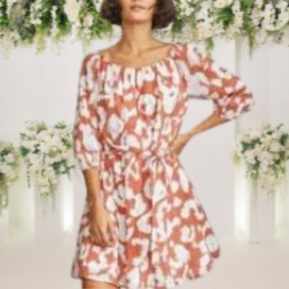 Elizabeth And James Medium Dress Uptown Dayglow Rust/White Print Belted